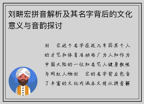 刘畊宏拼音解析及其名字背后的文化意义与音韵探讨